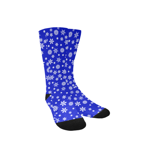 Christmas White Snowflakes on Blue Custom Socks for Women