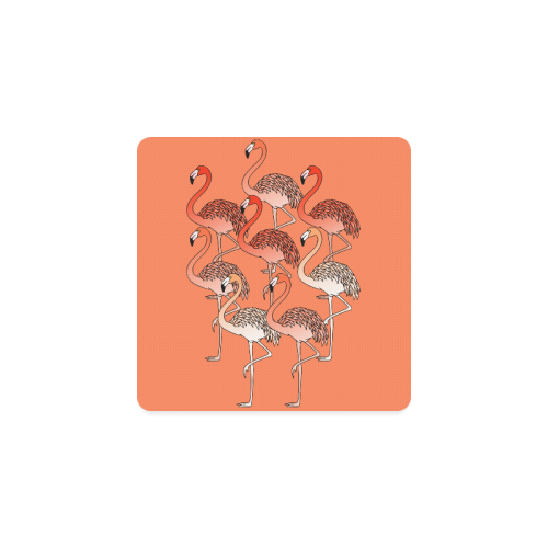 Living Coral Color Flamingos Square Coaster