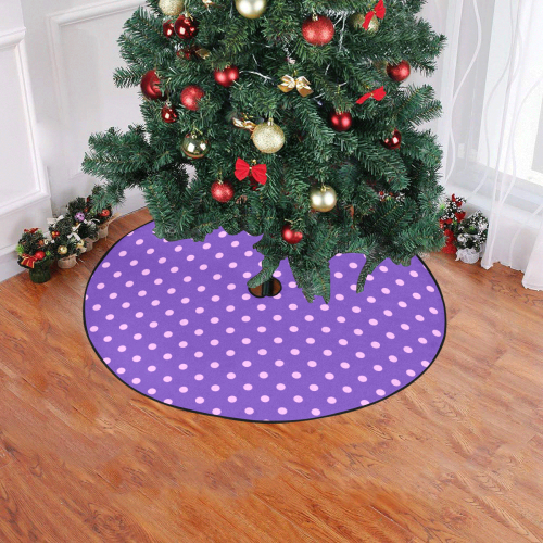 Polka Dots Pink on Purple Christmas Tree Skirt 47" x 47"