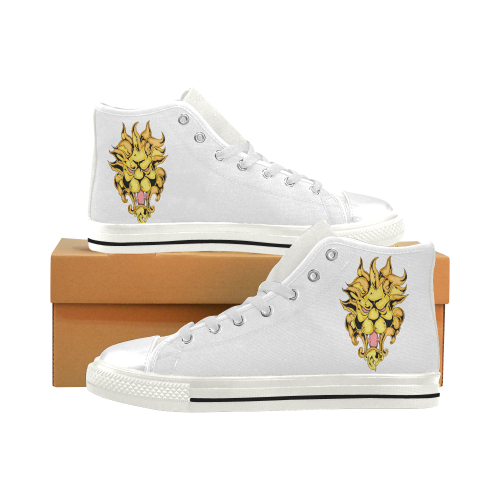 Gold Metallic Lion White Men’s Classic High Top Canvas Shoes (Model 017)