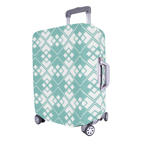 Abstract geometric pattern - blue and white. Luggage Cover/Large 26"-28"