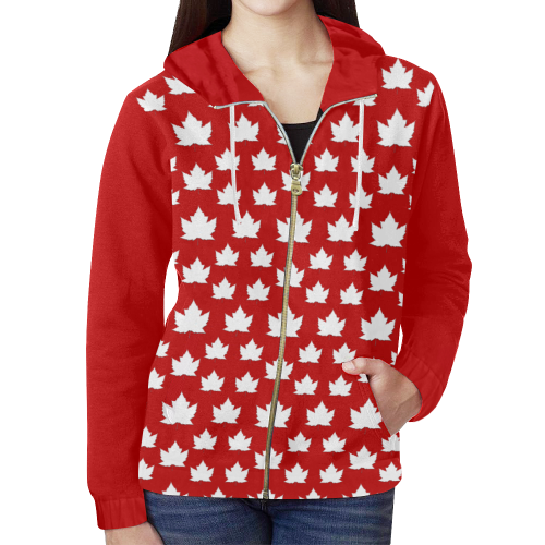 Canada Hoodie Cute Canada Jackets All Over Print Full Zip Hoodie for Women (Model H14)