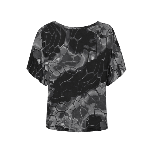 black dragon animal snake skin pattern Women's Batwing-Sleeved Blouse T shirt (Model T44)