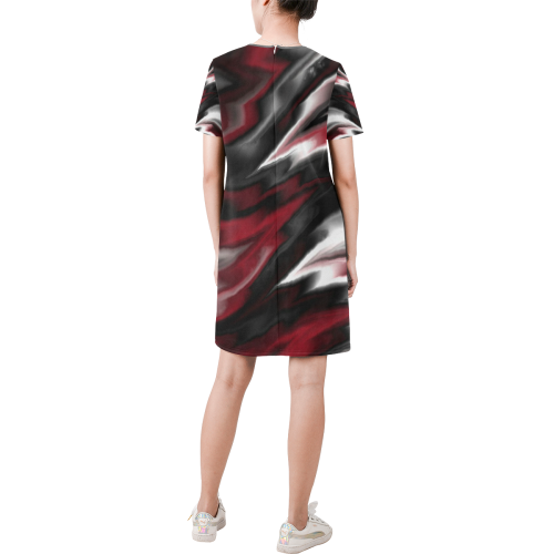 fractal waves F by JamColors Short-Sleeve Round Neck A-Line Dress (Model D47)