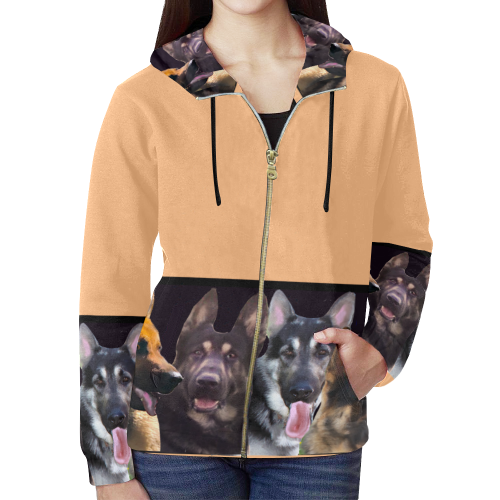 Geman Shepherd dog  hoodie All Over Print Full Zip Hoodie for Women (Model H14)