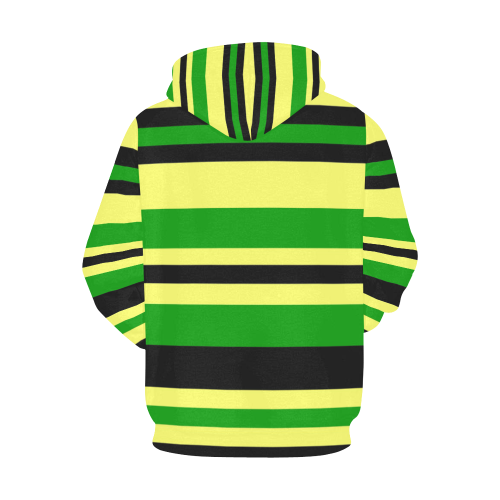 Jamaican inspired Yellow, Black and Green Stripes All Over Print Hoodie for Women (USA Size) (Model H13)