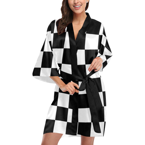 Black White Chess Board Kimono Robe