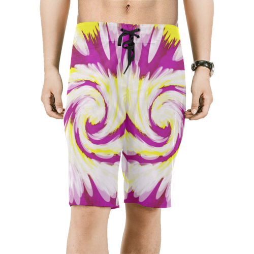 Pink Yellow Tie Dye Swirl Abstract Men's All Over Print Board Shorts (Model L16)