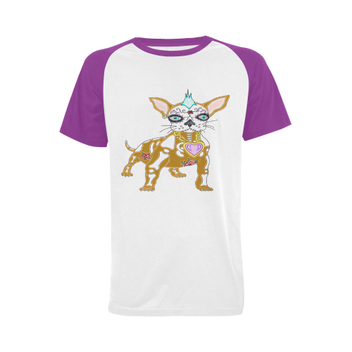 Punk Rock Sugar Skull Dog Purple Men's Raglan T-shirt (USA Size) (Model T11)