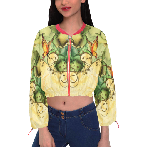 Colorful flowers with butterflies Cropped Chiffon Jacket for Women (Model H30)