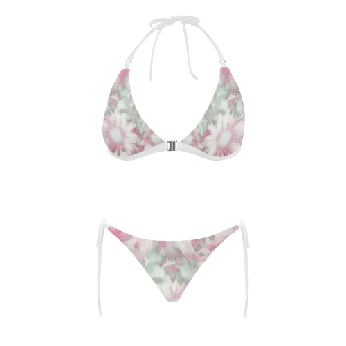 Romantic pastel floral,pink by JamColors Buckle Front Halter Bikini Swimsuit (Model S08)