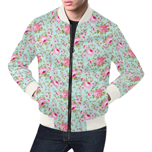 Peony Pattern All Over Print Bomber Jacket for Men/Large Size (Model H19)