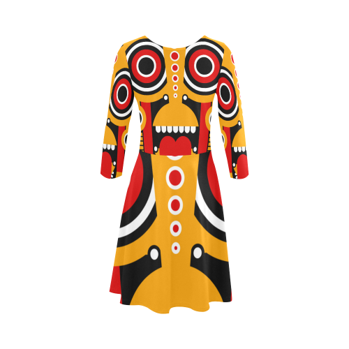 Red Yellow Tiki Tribal 3/4 Sleeve Sundress (D23)