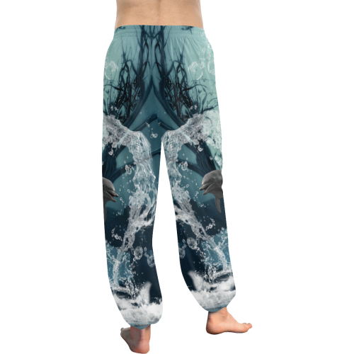 Dolphin jumping by a heart Women's All Over Print Harem Pants (Model L18)