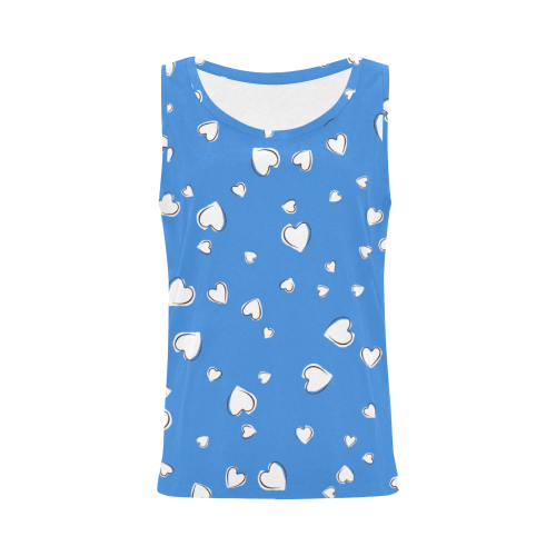 White Hearts Floating on Sky Blue All Over Print Tank Top for Women (Model T43)