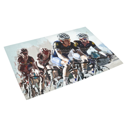 Bike Cyclists Battling for Position in Race Azalea Doormat 30" x 18" (Sponge Material)