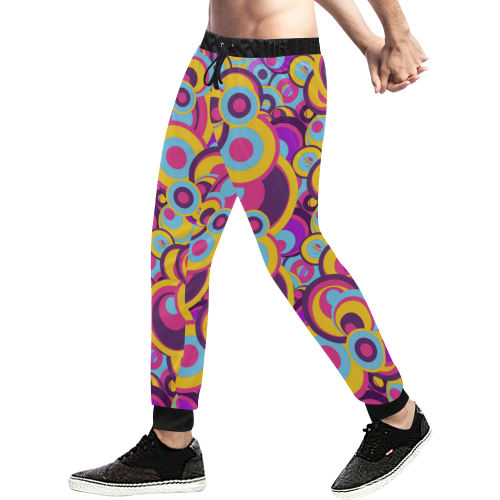 Retro Circles Groovy Violet, Yellow, Blue Colors Men's All Over Print Sweatpants (Model L11)