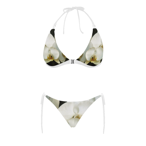 Orchids Buckle Front Halter Bikini Swimsuit (Model S08)