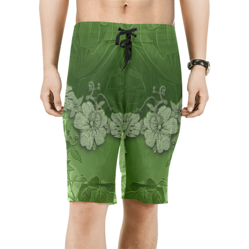 Wonderful green floral design Men's All Over Print Board Shorts (Model L16)