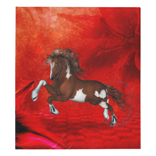 Wild horse on red background Quilt 70"x80"