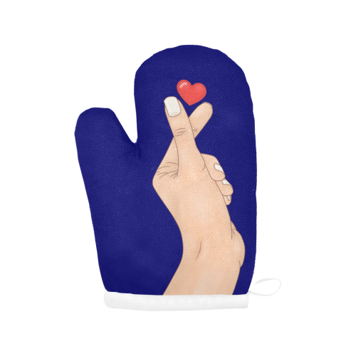 Hand With Finger Heart on Blue Oven Mitt (Two Pieces)