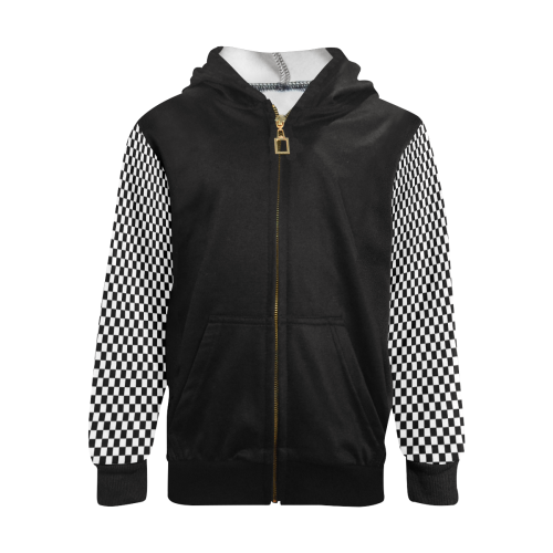 Checkerboard Black and White Kids' All Over Print Full Zip Hoodie (Model H39)