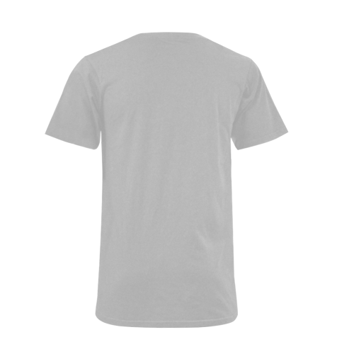 Patchwork Heart Teddy Grey Men's V-Neck T-shirt (USA Size) (Model T10)
