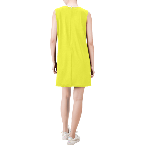 color maximum yellow Sleeveless Round Neck Shift Dress (Model D51)