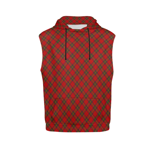 Red Tartan Plaid Pattern All Over Print Sleeveless Hoodie for Men (Model H15)