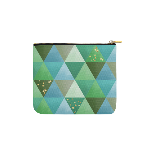 Triangle Pattern - Green Teal Khaki Moss Carry-All Pouch 6''x5''