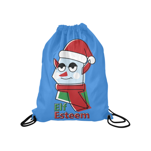 Elf Esteem CHRISTMAS BLUE Medium Drawstring Bag Model 1604 (Twin Sides) 13.8"(W) * 18.1"(H)