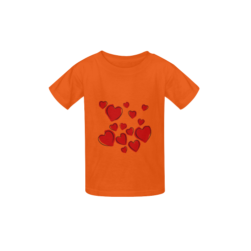 Red Hearts Floating Together on Orange Kid's  Classic T-shirt (Model T22)