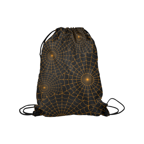 Halloween Spiderwebs - Orange Medium Drawstring Bag Model 1604 (Twin Sides) 13.8"(W) * 18.1"(H)