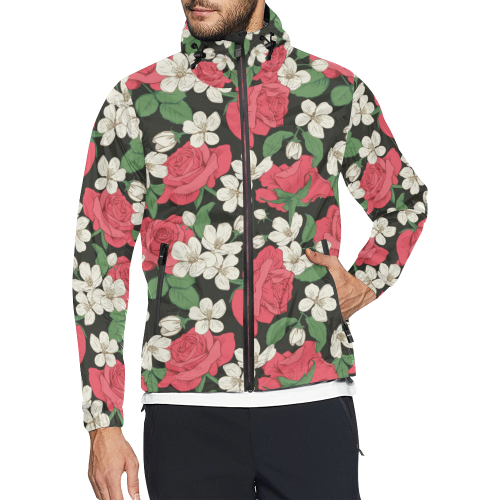 Pink, White and Black Floral Unisex All Over Print Windbreaker (Model H23)
