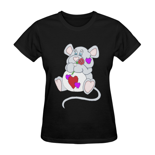 Valentine Mouse Black Sunny Women's T-shirt (Model T05)