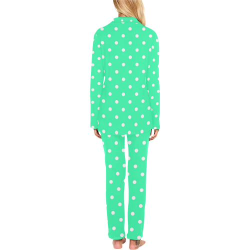 Mint Green White Dots Women's Long Pajama Set