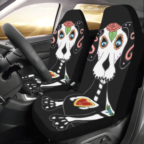Dachshund Sugar Skull Black Car Seat Covers (Set of 2)
