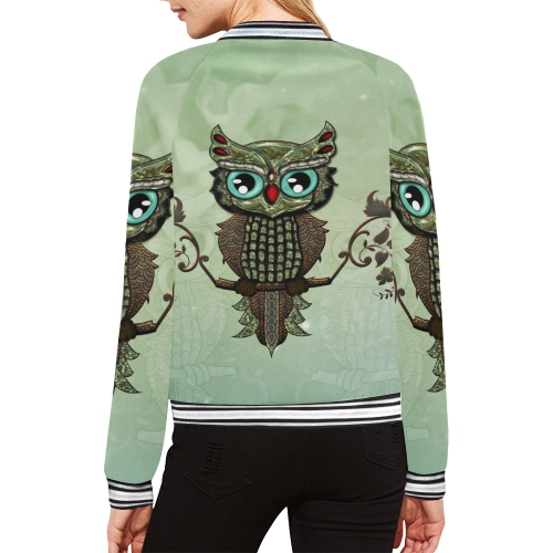 Wonderful owl, diamonds All Over Print Bomber Jacket for Women (Model H21)