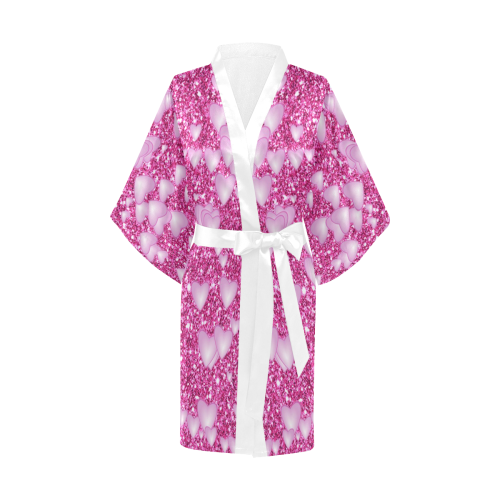 Hearts on Sparkling glitter print, pink Kimono Robe