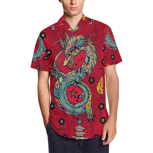 Dragon popart by Nico Bielow Men's Short Sleeve Shirt with Lapel Collar (Model T54)