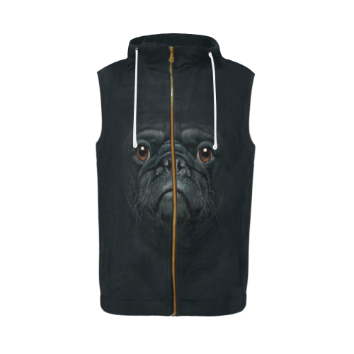 Black Pug All Over Print Sleeveless Zip Up Hoodie for Men (Model H16)
