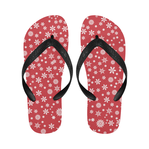 Christmas  White Snowflakes on Red Flip Flops for Men/Women (Model 040)
