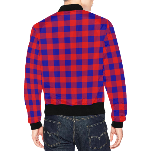 Red and Blue Checkered All Over Print Bomber Jacket for Men (Model H19)