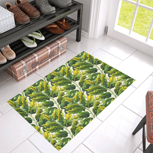 Yellow Green Wide Tropical Leaf pattern 6 Azalea Doormat 30" x 18" (Sponge Material)