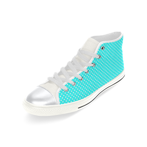 Baby blue polka dots High Top Canvas Shoes for Kid (Model 017)