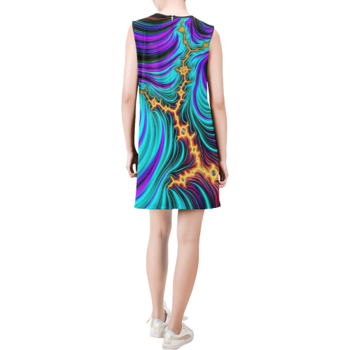 gorgeous Fractal 176 A by JamColors Sleeveless Round Neck Shift Dress (Model D51)