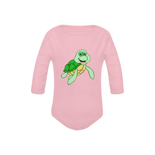 Smiling Turtle Pink Baby Powder Organic Long Sleeve One Piece (Model T27)