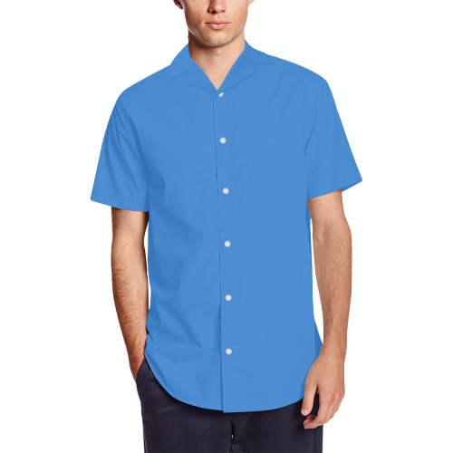 Iguana Sugar Skull Blue Men's Short Sleeve Shirt with Lapel Collar (Model T54)