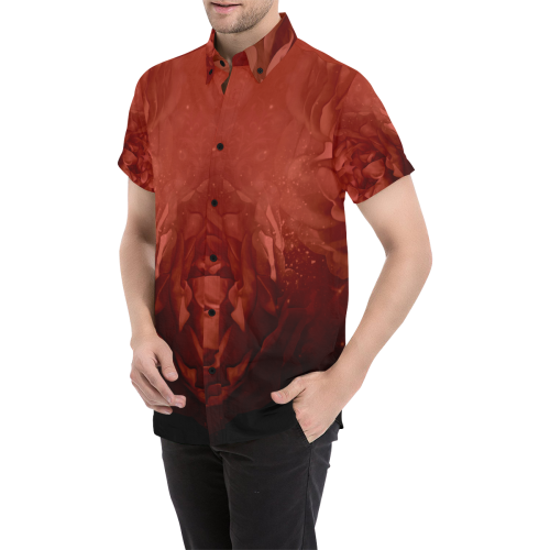 Wonderful red flowers Men's All Over Print Short Sleeve Shirt (Model T53)
