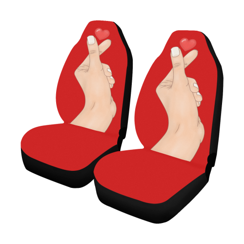 Hand With Finger Heart / Red Car Seat Covers (Set of 2)